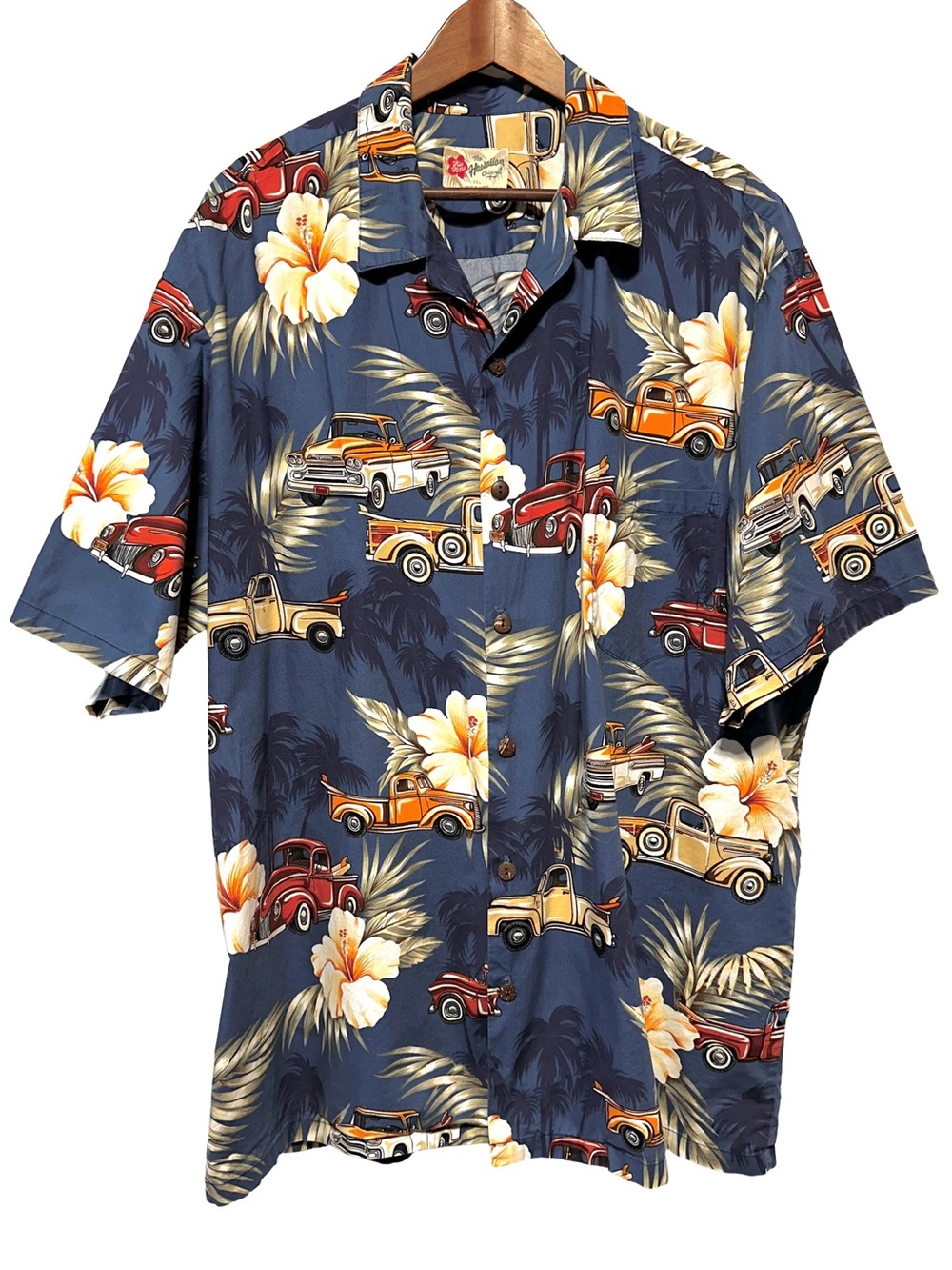 Hilo Hattie Hawaiian Shirt 3XL Retro Truck Print Aloha Camp Collar Cotton